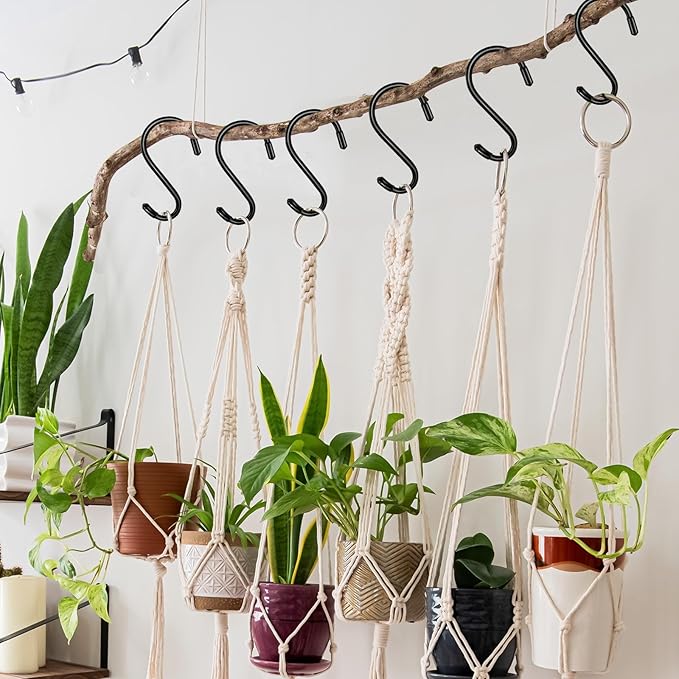 4 Inch 12 Pack Heavy Duty Vinyl Coated S Hooks Non-Slip & Scratch-Proof Black Hanging Hooks for Plants Kitchen Utensils Pots Pans Clothes & Bags Ideal for Closet, Garage & Garden Organization