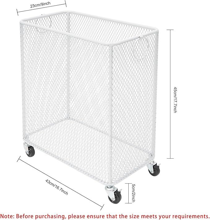 Laundry Basket on Wheels, Large Rolling Laundry Hampers, Stackable Storage Cart with Handles Removable Wire Organizer Baskets Clothing Sorting Rack (White, Rectangular)