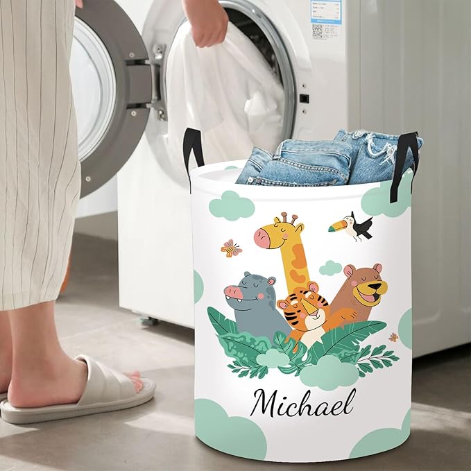 Personalized Woodland Animals Baby Nursery Hamper for Kids, Custom Name Laundry Baskets for Adults, Personalized Toddler Hamper with Name, Clothes Storage Organizer Waterproof