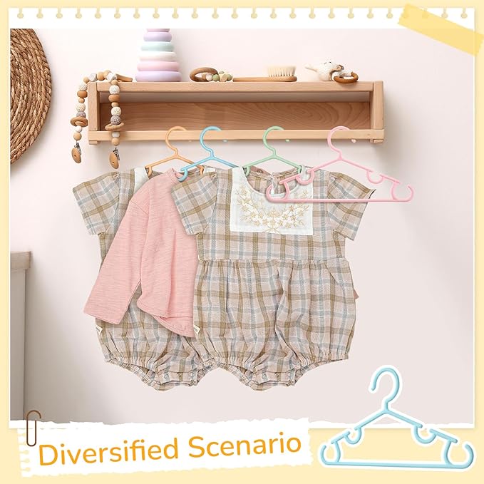 Hsei 40 Pack Pastel Color Kids Nursery Hangers Plastic Baby Hangers Heavy Duty Toddler Hanger for Pants, Coat, Skirts, Closet, Nursery Decor(Pink Yellow Blue Green Color)