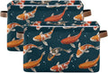 Foldable Storage Baskets Set of 2, Koi Carps 3D Japanese Storage Bins with Handles, Decorative Cloth Organizer Storage Boxes for Home|Office 15 x 11 x 9.5 in