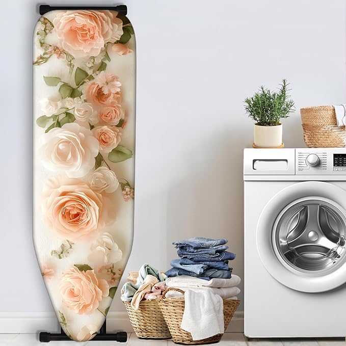 Nuxovilar Ironing Board Cover with Blush Pink Roses Pattern, 15x54 Inches Polyester - Iron Board Cover Pad for Bedroom, Dressing Room, Bridal Suite