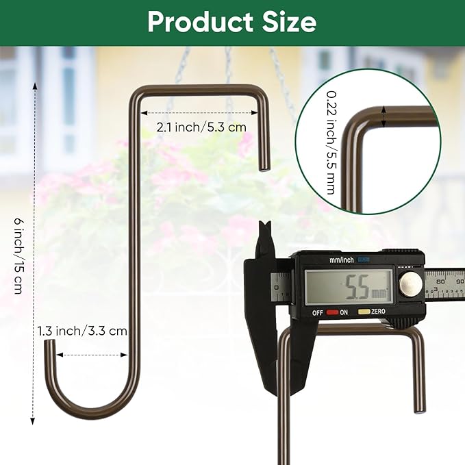 6 Pack 2 x 6 inch Fence Hooks Patio Hooks Brown Powder Coated Steel Hangers fits Easily for Vinyl Fences Indoor & Outdoor Hanging Lights, Plants & Planters, Bird Feeder, Pool Equipment