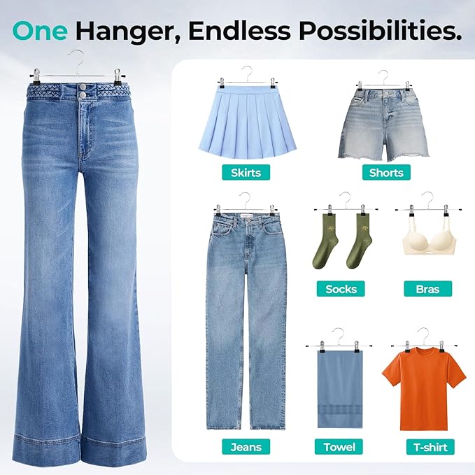 GoodtoU Pants Hangers with Clips - Metal Hanger with Adjustable Clips 36 Pack for Pant Jeans Skirt Boots, Heavy Duty Non-Slip