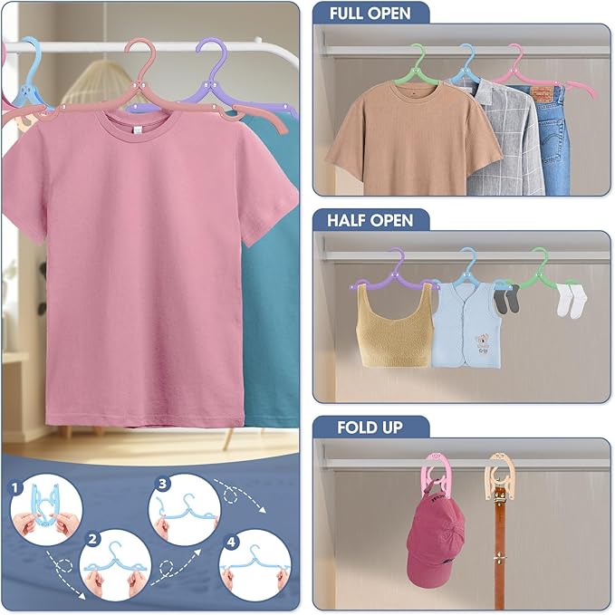 Travel Hangers Portable Foldable Travel Hanger Organizer, Plastic Cruise Ship Accessories Essentials Clothes Hanging Rack Folding Hangers for Traveling Camping Flying RV Suitcase (36, Pastel Multi)