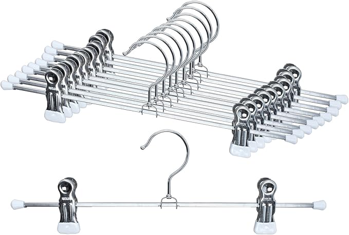 Mawa by Reston Lloyd Non-Slip Space-Saving Clothes Hanger For Pants & Skirts with Two Clips, Style K/40D, Set of 10, 15 3/4"L, White