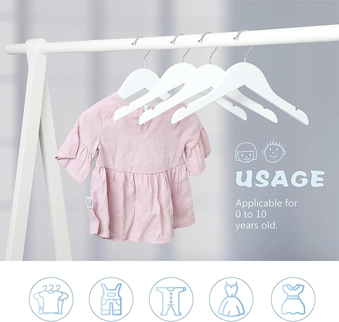 TOPIA HANGER Kids Wooden Hangers 20 Pack, Wood Baby Children Hangers Clothes Dress Shirt Hangers 360° Stronger Flexible Hook- Extra Smoothly Cut Notches, White, CT09W20