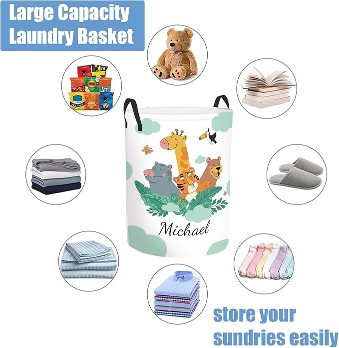 Personalized Woodland Animals Baby Nursery Hamper for Kids, Custom Name Laundry Baskets for Adults, Personalized Toddler Hamper with Name, Clothes Storage Organizer Waterproof