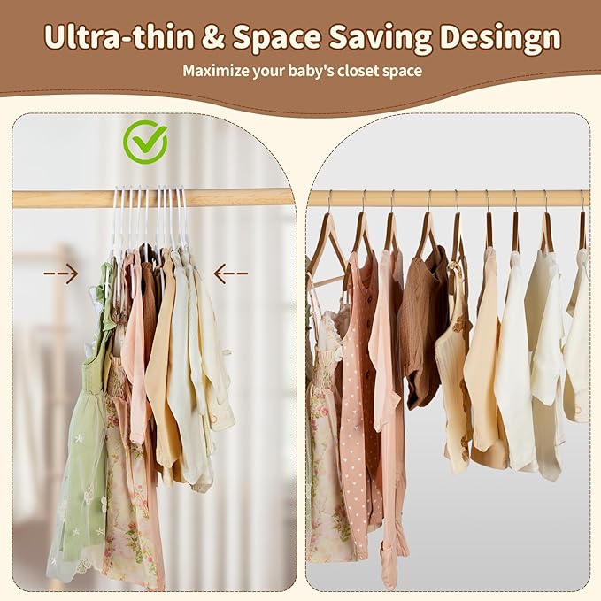100 Pack Kids Hangers - Plastic Baby Hanger for Closet, Childrens Infant Hangers for Clothes, U-Shape Nursery Newborn Hanger 11.4 inch with Protective Collar Non-Distorting Design