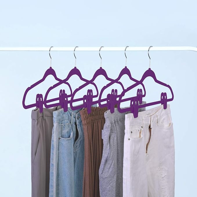 Trgowaul Purple Velvet Hangers Clips, Pants Hangers Velvet Clips, Strong Finger Clips Perfect for Thin Velvet Hangers (20 Pcs, Purple)