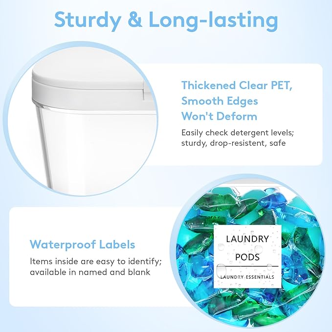Lifewit Laundry Pods Container with Pop-up Lid, Laundry Room Organization, Dryer Sheet Holder for Washing Powder Scent Booster Beads, 2700 ml/0.72gal,5 Pcs