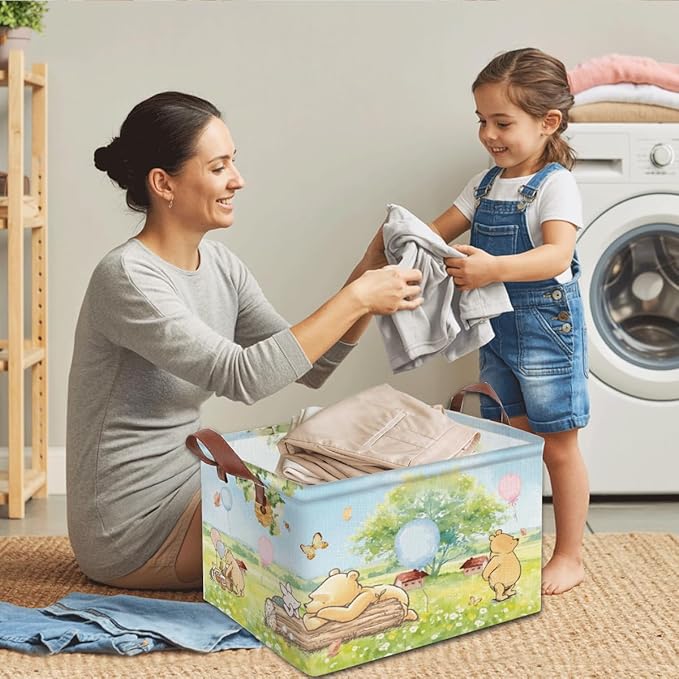 Greatingreat Winnie Foldable Laundry Basket - Small Circular Collapsible Hamper with PE Coating, Baby Laundry Basket & Clothes Organizer for Nursery, Bedroom, Home Storage (Blue)