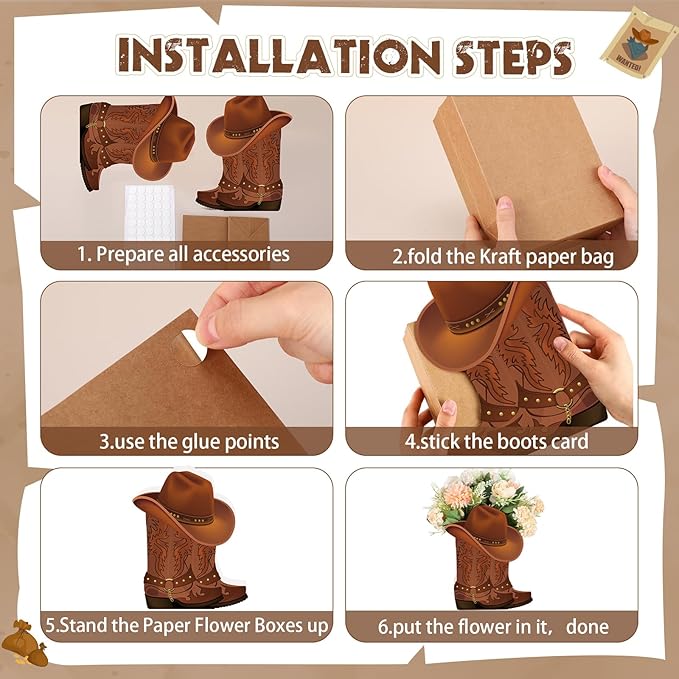 Domensi 16 Set Western Cowboy Boots Flower Boxes Centerpiece Boot Shape Box Decorations Western Theme Party Boot Gift for Cowboy Cowgirl Birthday Party Baby Shower Wedding Supplies