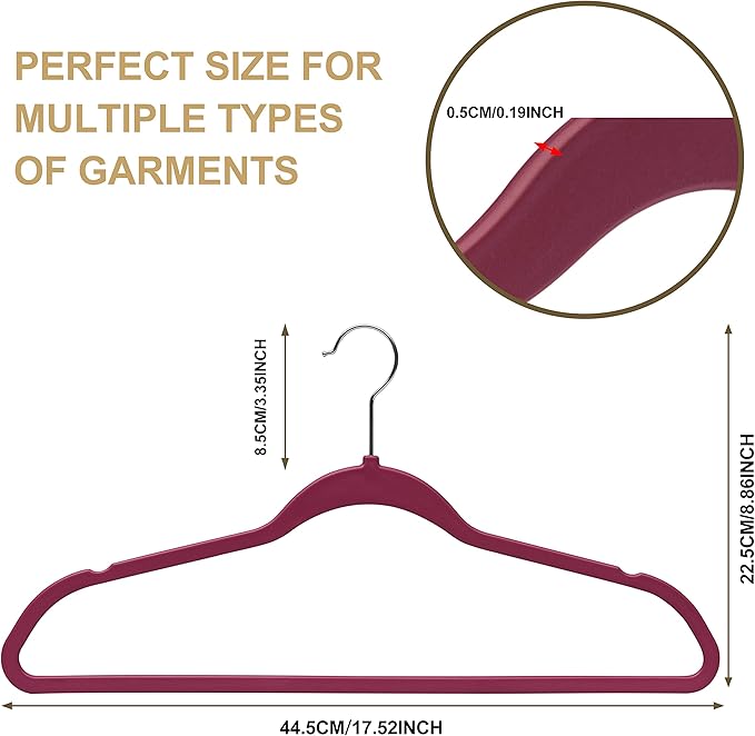 Quality Hangers Multi Pack Slim Plastic Hangers for Clothes - Sturdy Non-Velvet Pink Hangers with 360° Swivel Chrome Hook & Notches - Versatile for Coats Shirts Dresses (50, Raspberry, 17.7" inch)