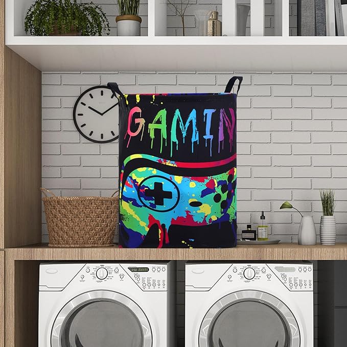 Zhehao 2 Pcs Gamer Laundry Basket Boys Kids Laundry Hamper Gamer Room Decor Gaming Storage Basket Hamper Clothes Organizer Nursery Toy Storage Bin for Easter Gifts Bedroom Bathroom Decoration(Fresh)