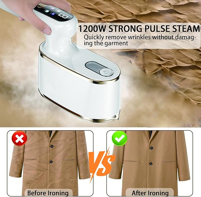 Steamer for Clothes,1200W Wet Dry Dual Ironing Handheld Hanging Iron Machine, 130ml Large Water Tank, 10S Fast Heating Clothes Wrinkle Remover, Suitable for Home, Travel & Dormitory (White)
