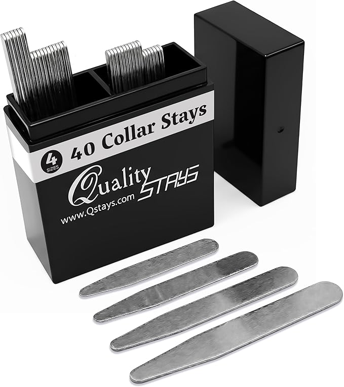 Quality Stays 40 Metal Collar Stays for Men – Stainless Steel Dress Shirt Collar Inserts in 4 Sizes