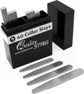 Quality Stays 40 Metal Collar Stays for Men – Stainless Steel Dress Shirt Collar Inserts in 4 Sizes