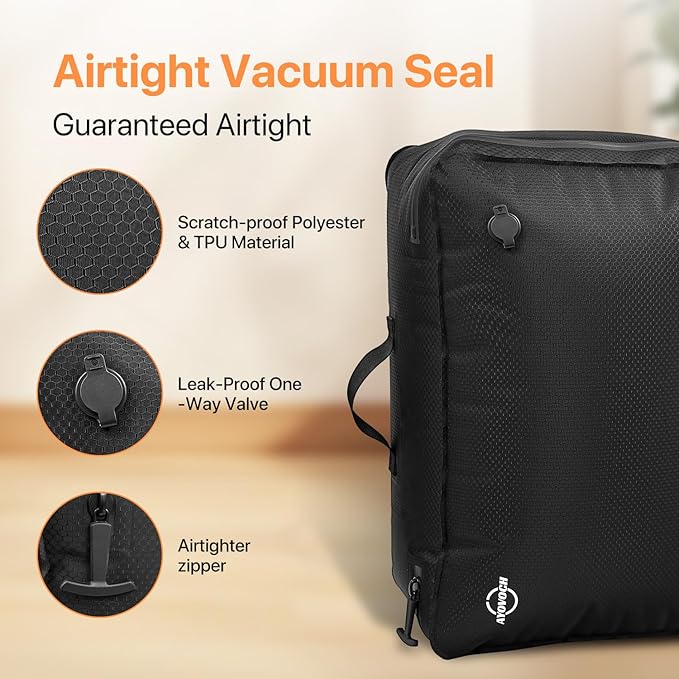 Vacuum Storage Bags with Wireless Pump 35L, 180° Open Zipper, IP68 Waterproof, Reusable Vacuum Bags for Travel, Fits 20/24/28in Suitcase, Backpack, Cloth Packing (1PC + Pump)