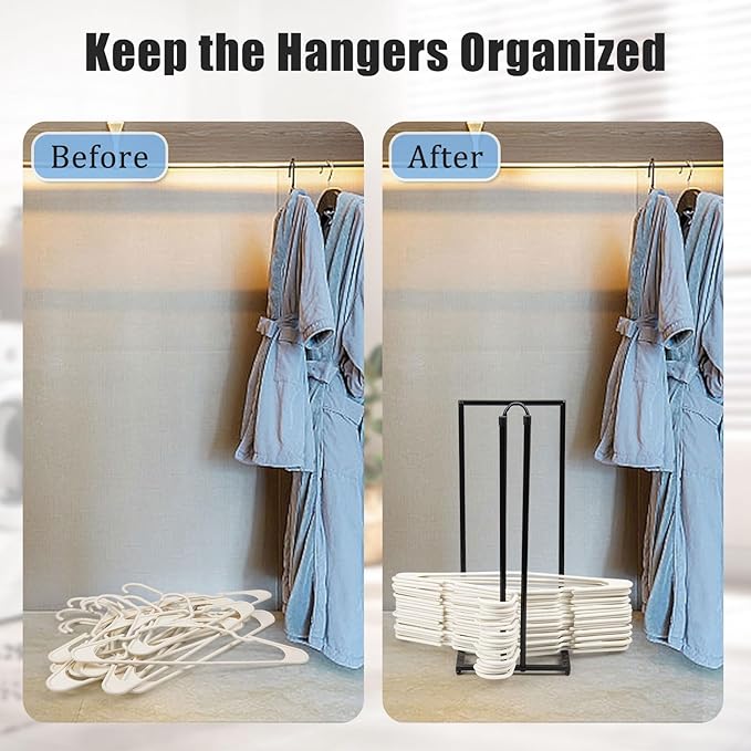 Hanger Stacker, Metal Hanger Storage Organizer Hold up to 60 Velvet Hangers, Space Saver Clothes Hanger Holder for Closet and Laundry, Black