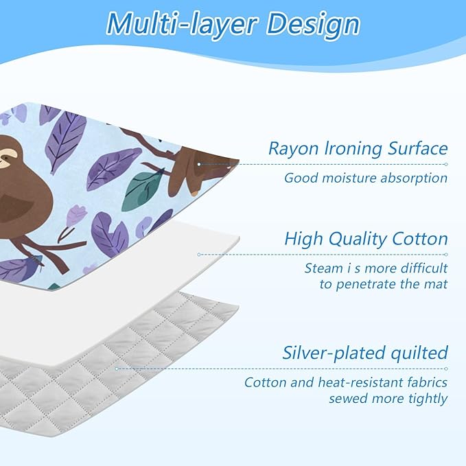Ironing Mat Pad for Table Portable Travel Iron Blanket Ironing Board Covers Pressing Mat Heat Press Pads 27.6x47.2 Inches Cartoon Sloths Branch Purple60