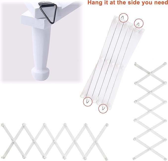 Dseap Accordian Wall Hanger: 16” High Wooden Wall Expandable Coat Rack, Hat Rack Holder, Accordion Hook for Baseball Caps, Coats, Mugs, 17 Peg Hooks, White