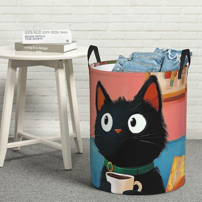 Cute Black Cat Print Laundry Basket For Storage Bins Gift Baskets Bedroom Clothes Hamper