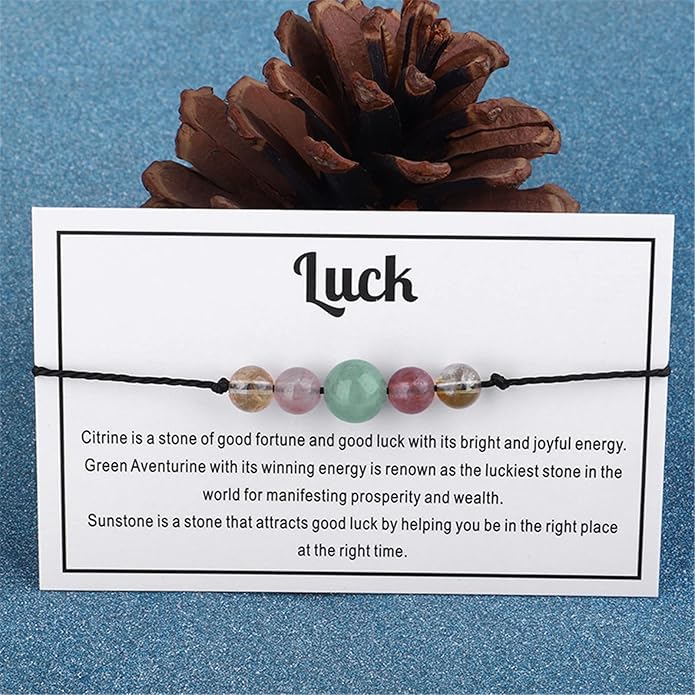 Caiyao Chakra Crystal Tiger Eye Bead Bracelet with Wish Card for Women Adjustable Spiritual Stone Braide String Bracelet Yoga Meditation Jewelry Gift