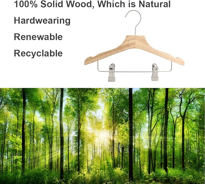 Natural 12.7" Ultra-Thin Wooden Children Closet Clothes Clips Hangers 20PCS Wood Baby Kids Coat Hangers for Infant Toddler Newborn Jumpsuit Pants Skirts Jeans Space Saving Heavy Duty Durable