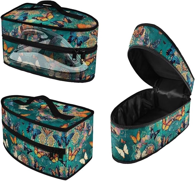 Retro Mandala Butterfly Print Steam Iron Storage Bag Portable Garment Steamer Case Lightweight Travel Iron Organizer Waterproof & Dustproof Carrier Bag, Case Only