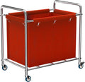 Commercial Laundry Cart with Wheels, 440 lbs Heavy Duty Industrial Laundry Cart with Sturdy Frame and Oxford Bag for Home Hotel Hospital, Rolling Laundry Cart for Home & Hotel, 400L(Red)