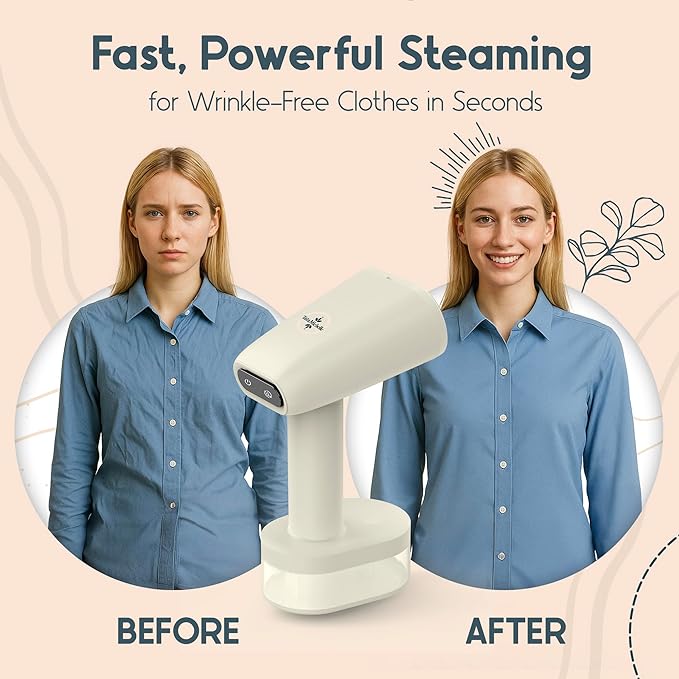 Clothes Steamer Handheld 1600W TurboRush, Portable 3-in-1 Clothing & Garment Care, Travel Bag, 2 Steam Levels, Large Water Tank, 120V