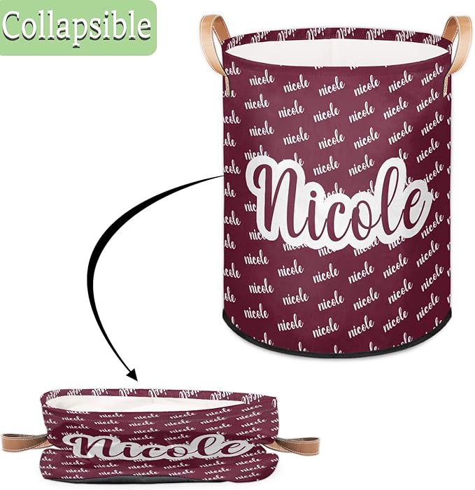 Custom Name Laundry-Hamper, Personalized Red Kids-Clothes-Hamper Foldable with Name, Customized Storage Basket with Handles Waterproof Gift for Boys Girls Baby Women