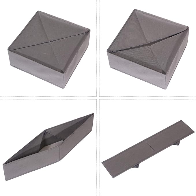 DIOMMELL 4 Pack Foldable Cloth Storage Box Closet Dresser Drawer Organizer Fabric Baskets Bins Containers Divider for Clothes Underwear Socks Lingerie Clothing, M Grey 40-0000
