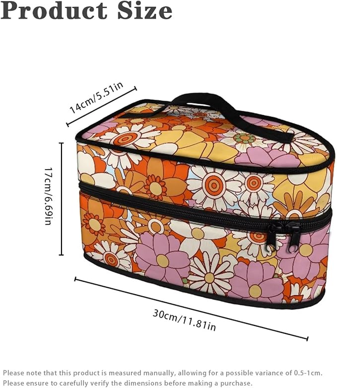 Hippie Flower Iron Storage Bag Fits for Accessories Travel Irons, Lightweight Colorful Clothes Iron Storage Case with Smooth Zipper