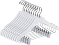 Quality 14.5" White Wooden Petite Kids Skirt Pant Hanger Luxury Design with Robber Grips Chrome Swivel Hook Medium Elementary Size