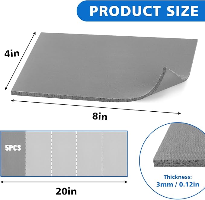 5 Pcs Silicone Heat Press Pad Replacement 1/8" x 4" x 8" Foam Press Mat Heat Resistant for Hat HTV Heat Transfer Ironing (Grey)