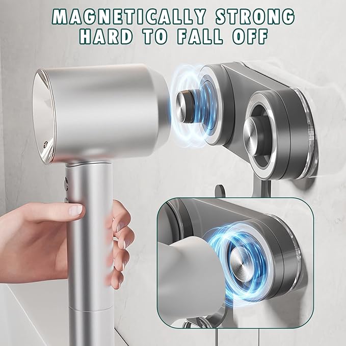 Magnetic Hair Dryer Holder – Punch-Free Suction Cup Wall Mount for Dyson & Laifen, with Cord Organizer & Non-Slip Design, Space-Saving Blow Dryer Rack for Styling Tools Accessories