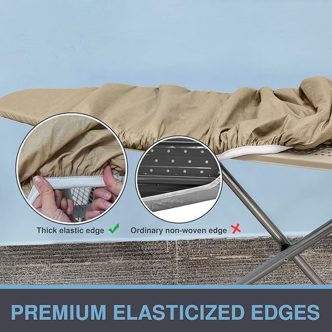 Ironing Board Cover and Pad, Standard Size 15x54, Thick Padding, Elastic Edge, Silicone Coated, Adjustable Fastener, Heavy Duty Padded Iron Board Covers (Sandy Beige, 15" x 54")