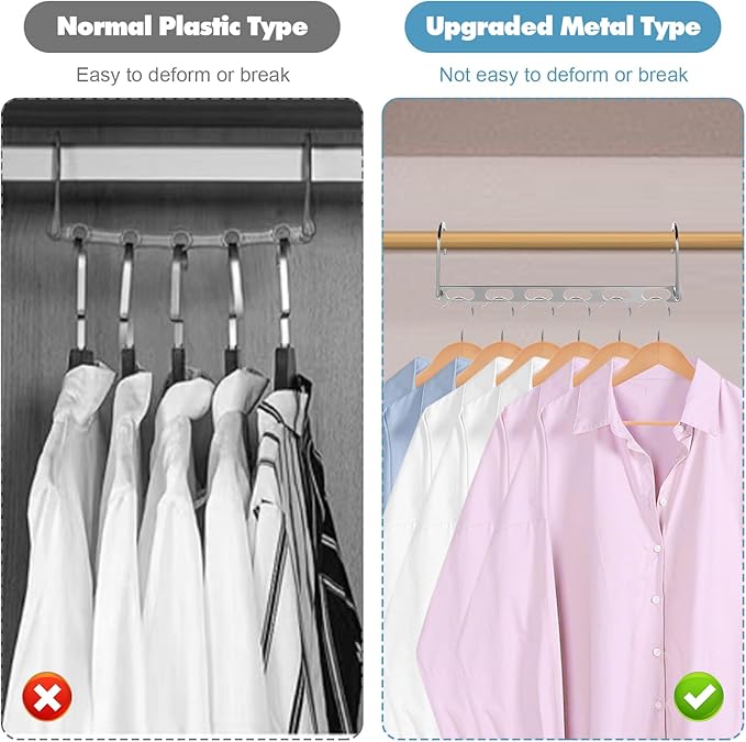 12 Pack Metal Space Saving Hangers for Clothes, Foldable Space Saving Clothes Hangers, Magic Hangers Organizer for Closet Organization and Storage, Apartment College Dorm Room Essentials, Silver