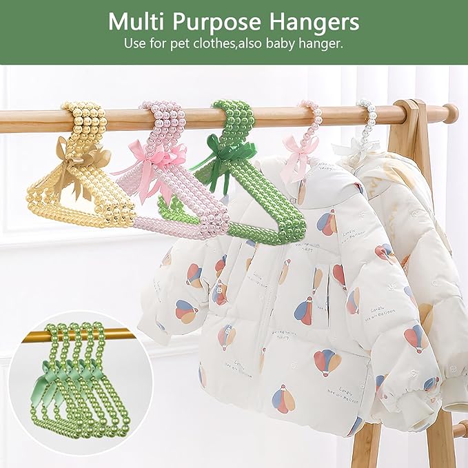 NACOCO 5pcs Hanger Dog Clothes Outfis Rack Hanger Fake Pearl Pet Costume(Green)
