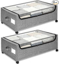 Under Bed Storage with Wheels, 2-Pack Under the Bed Storage Containers with Clear Lids & Label, Underbed Storage Bins, XXXL 85L 11 inches Rolling Metal Drawer for Clothes, Shoes, Toys, Books - Gray