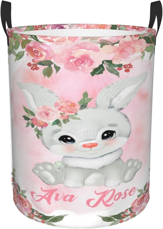 Personalized Bunny Laundry Basket For Baby Kids Boys Girls Adult Custom Hamper Basket With Name For Bathroom Bedrooms Collapsible Baby Laundry Basket, Dirty Clothes Hamper With Handles