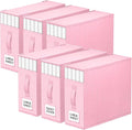 6 Pack Bed Sheet Closet Organizers and Storage,Sturdy Foldable Storage Containers with Window and Label,Storage and Organization for Bedding Sheets,Duvet Covers,Blankets (Pink)