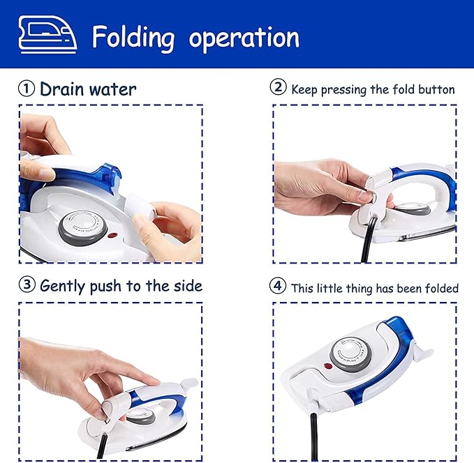 Portable Mini Steam Iron - Handheld Folding Flat Iron for Clothes, Non Stick Sole Plate, Temperature Control, Small Size for Home Travel