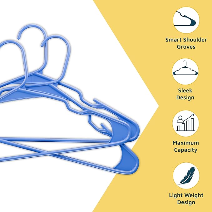 Lifemaster Plastic Clothes Hangers – Heavy Duty Hanger Set, for Organizing Clothes, Dresses, and Coat, Holds Up to 5 lbs, Space-Saving Hangers with Non-Slip Shoulder Grooves, Pack of 50, Blue
