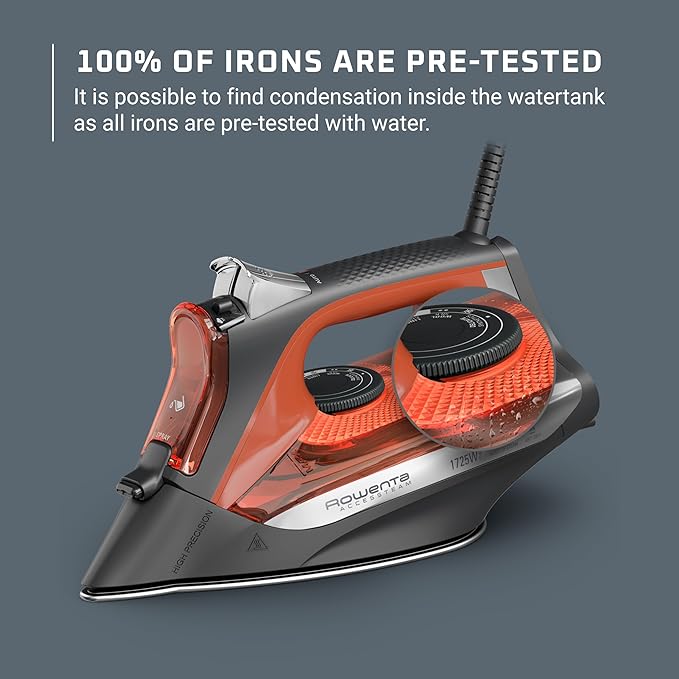 Rowenta Iron Steamer for Clothes, Stainless Steel Soleplate Steam Iron, Microsteam Holes, 1700 Watts, Lightweight, Auto-off, Black, DW2360