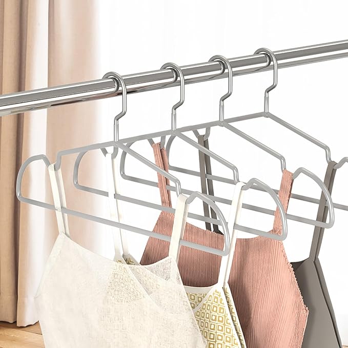Metal Hangers Non-Slip Suit Coat Pant Hangers with Rubber Coating, Stainless Steel Wire Clothes Hanger Chrome and Grey Friction, Space Saving Hangers 15 Inches Wide, 20 Pack