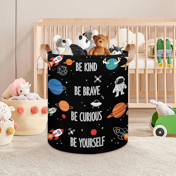 Large Laundry Basket Hamper - Outer Space Collapsible Storage Bin for Blankets, Kids Toys, Clothes, Astronaut Galaxy Spaceman 62L Tall Baby Nursery Hamper for Bathroom, Boys Bedroom Decor,Gift Basket