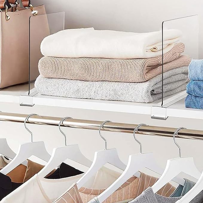 8 Pack Clear Acrylic Shelf Dividers for Closet Shelf Organizer of Bedroom Kitchen Office Bathroom Organizer for Clothes Books Hats and Handbags